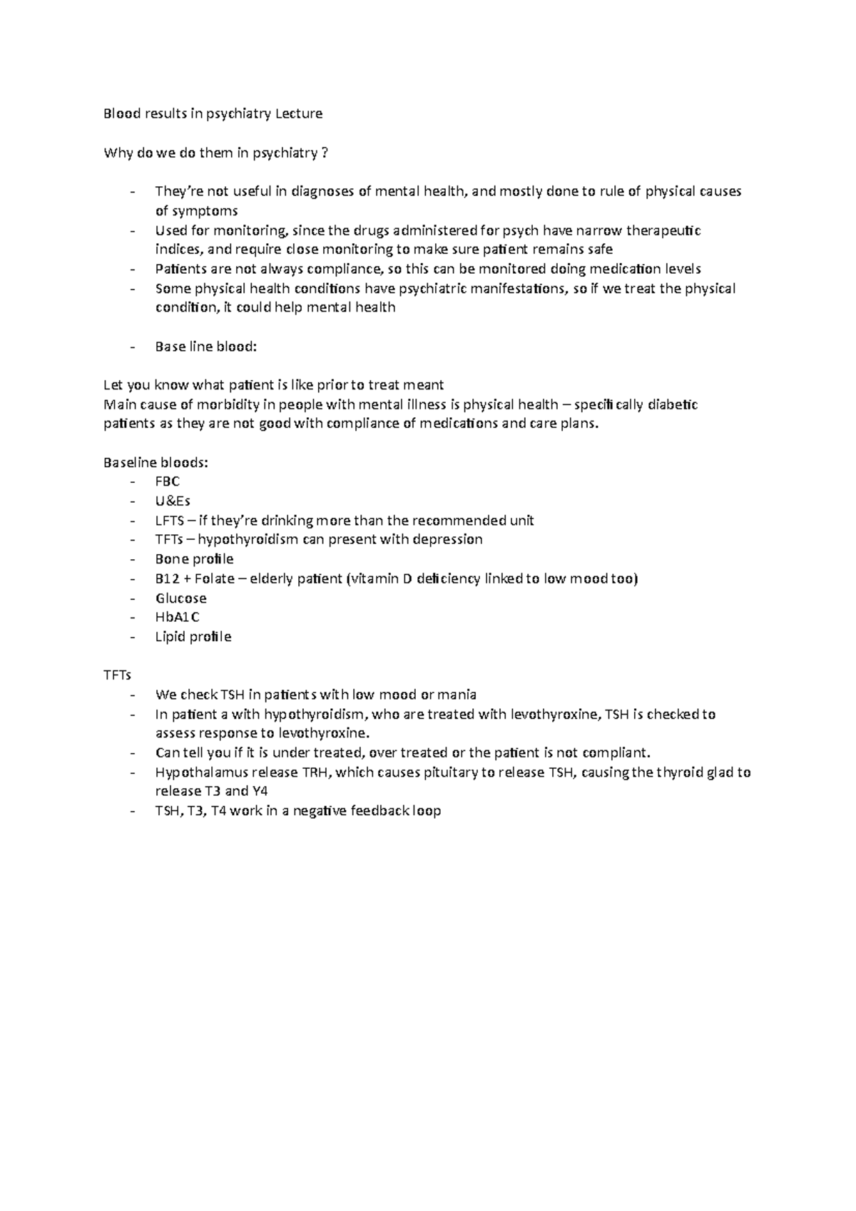 Blood interpretation in psych - Blood results in psychiatry Lecture Why ...