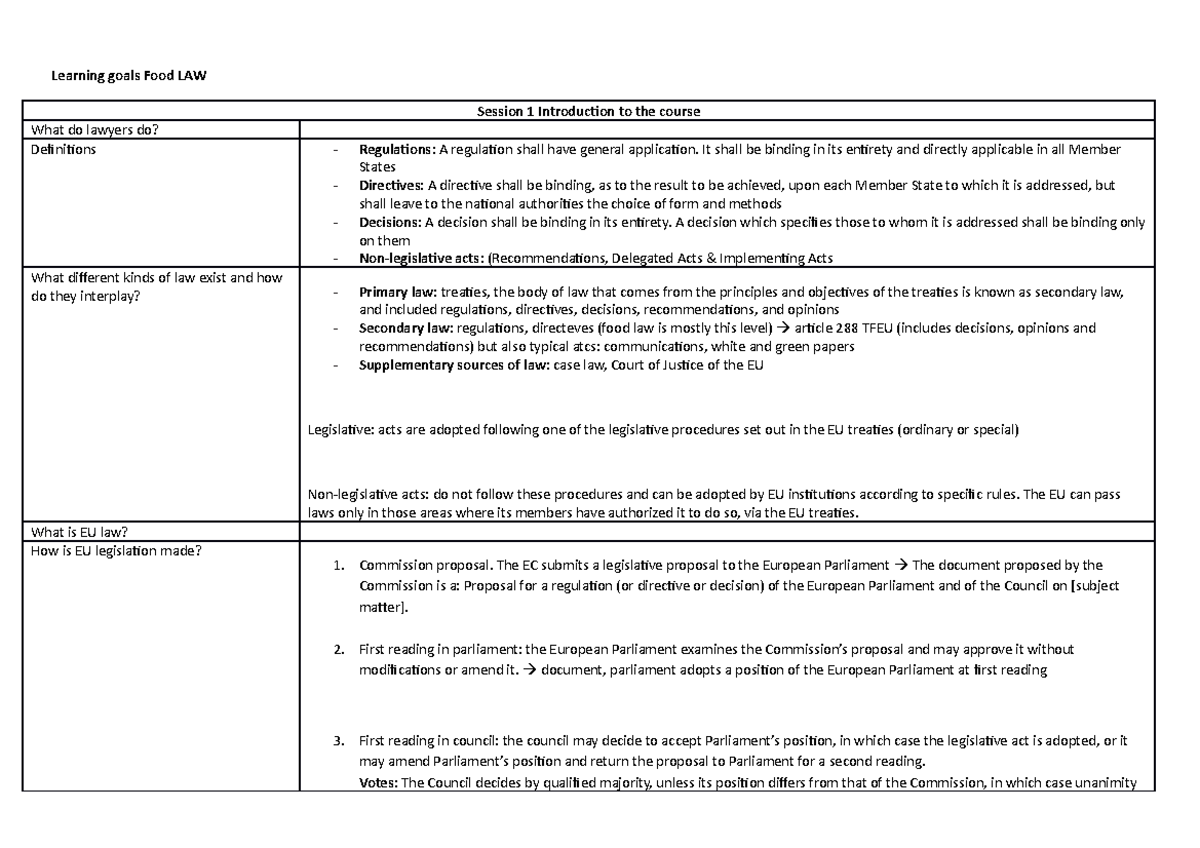 Learning goals Food Quality Analysis and Judgement - Learning goals ...