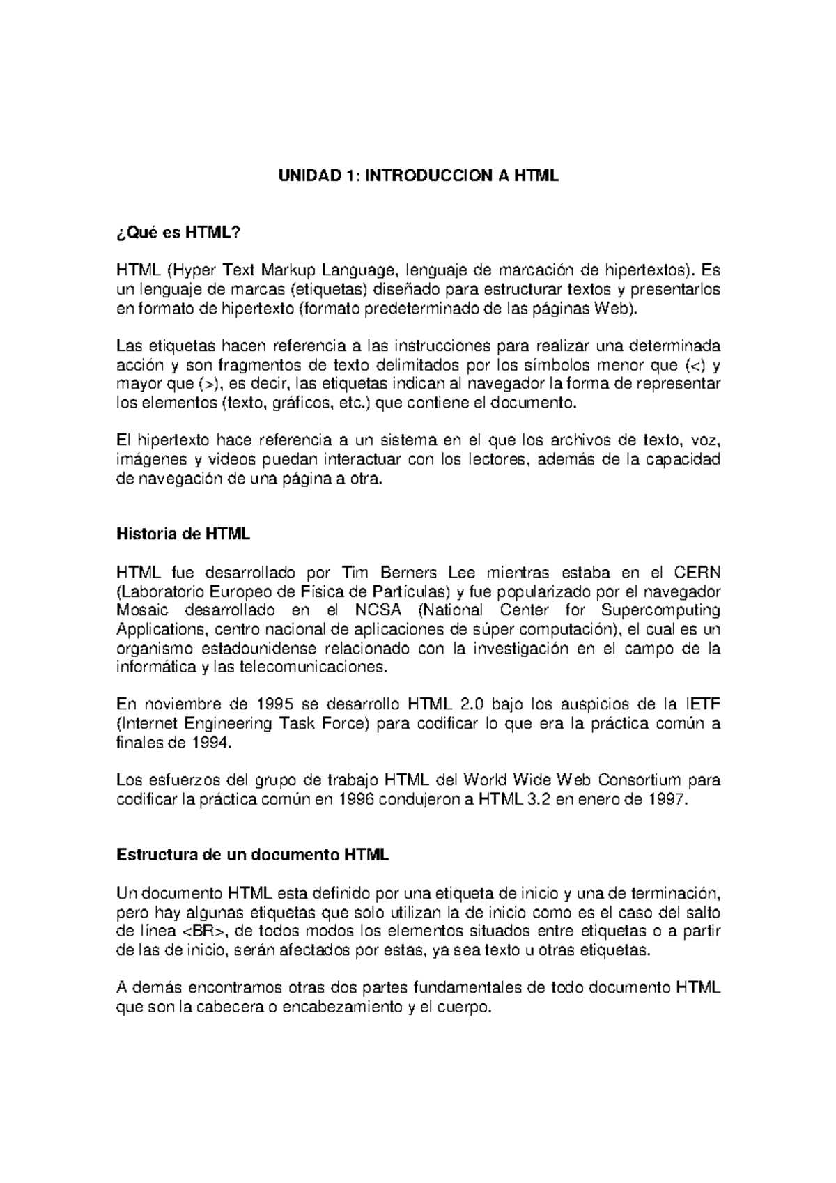 Unidad 1 Introduccion A HTML - UNIDAD 1: INTRODUCCION A HTML ¿Qué es ...