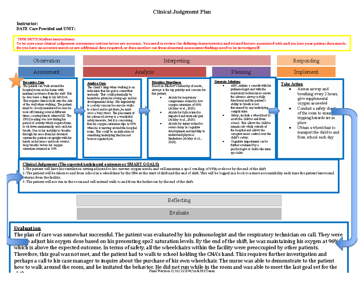 Clinical Judgement Plan - Sample last page - Clinical Judgement Plan ...