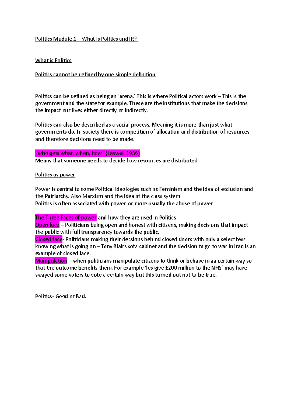 Politics - Module 1 - tutorial 1 - Politics Module 1 – What is Politics ...