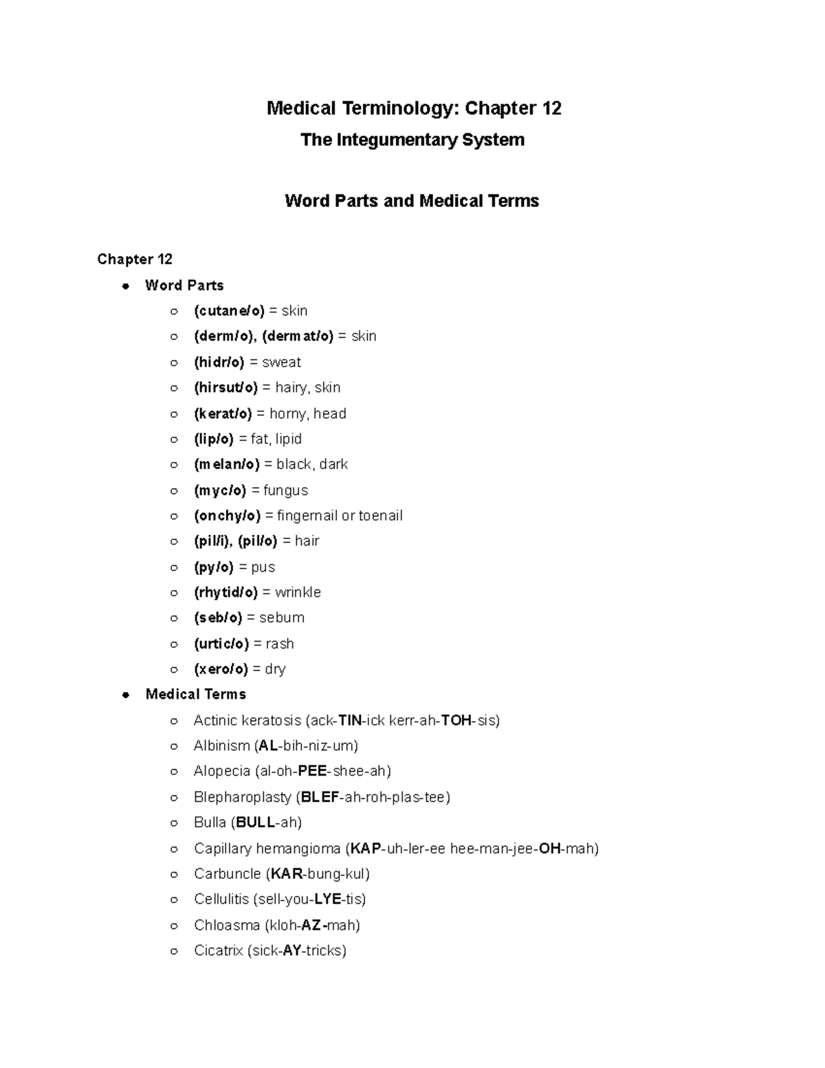 Word parts and medical terms ch 12 medical terminology chapter 12