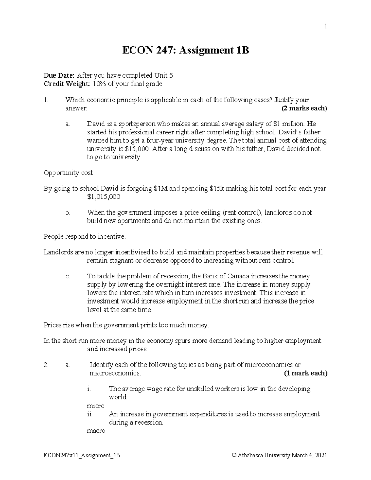 ECON247v11 Assignment 1B Mar2021 - ECON 247: Assignment 1B Due Date ...