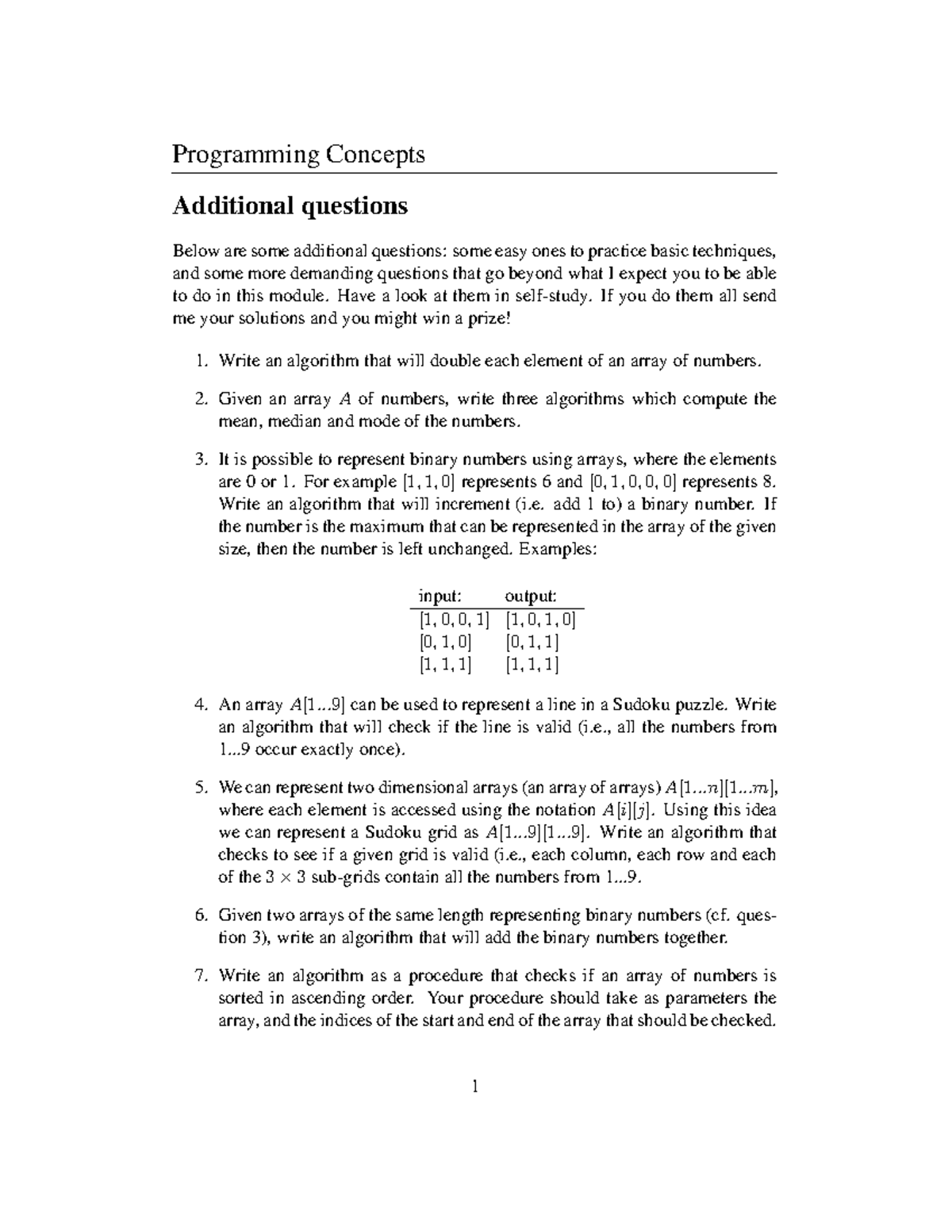 Random extra questions - exam prep - Programming Concepts Additional ...