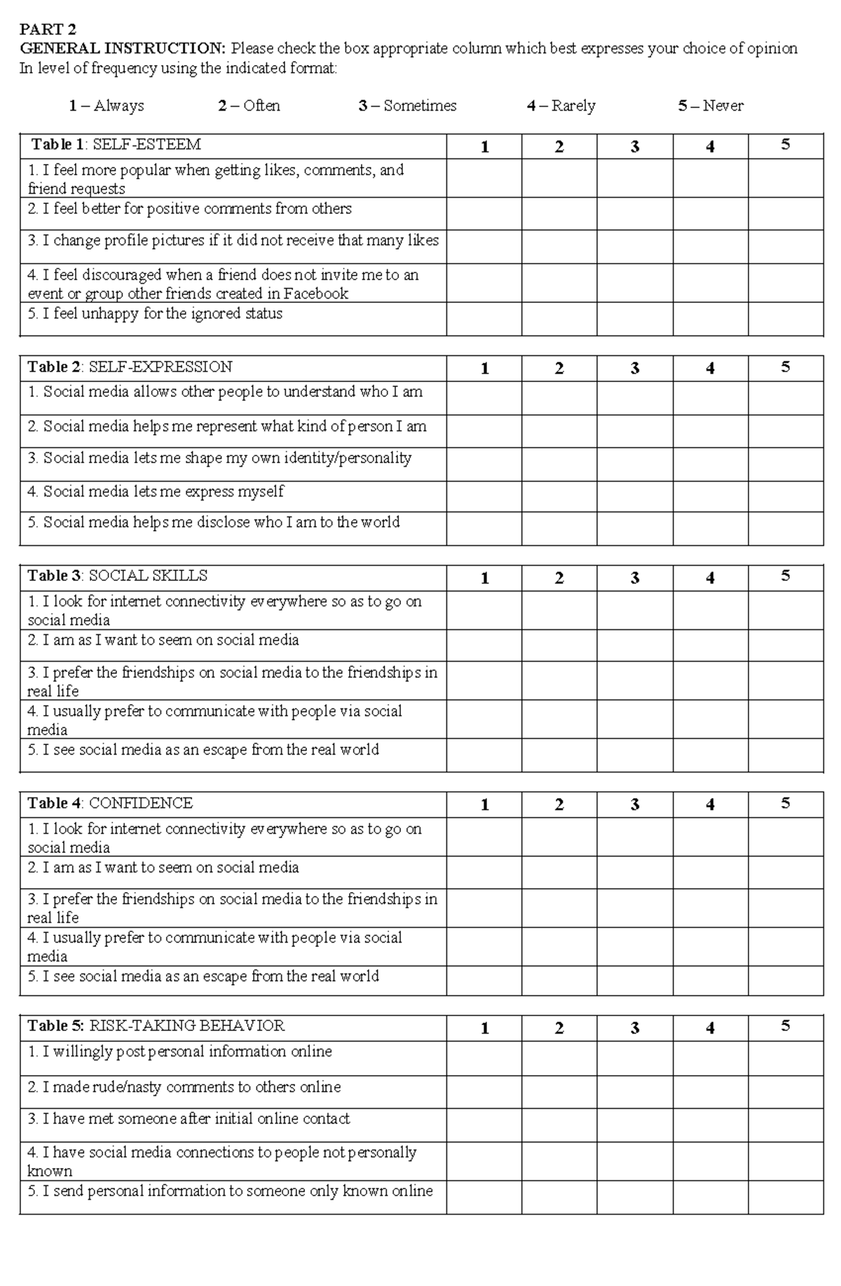 Survey- Questions - dwDQ - PART 2 GENERAL INSTRUCTION: Please check the ...