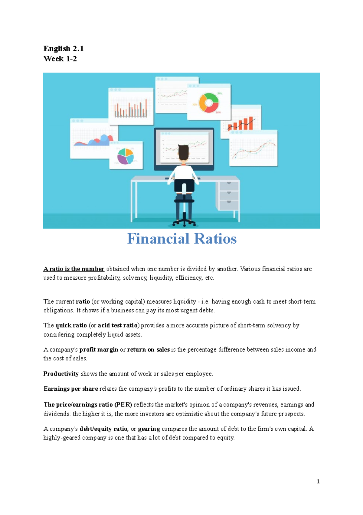 WEEK 1 (2) - Financial Ratios Assignment - English 2. Week 1- Financial ...