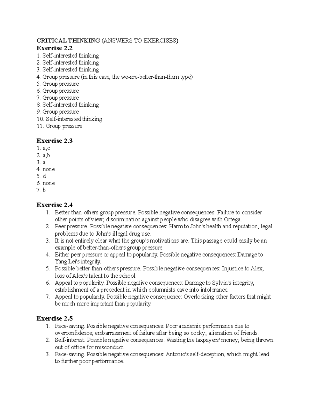 critical thinking exercise 5.2 answers