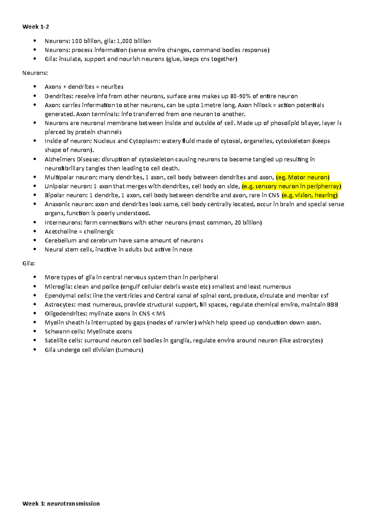Human Neuroscience 201 - Lecture notes - HN week 1 - 13 - Week 1 ...