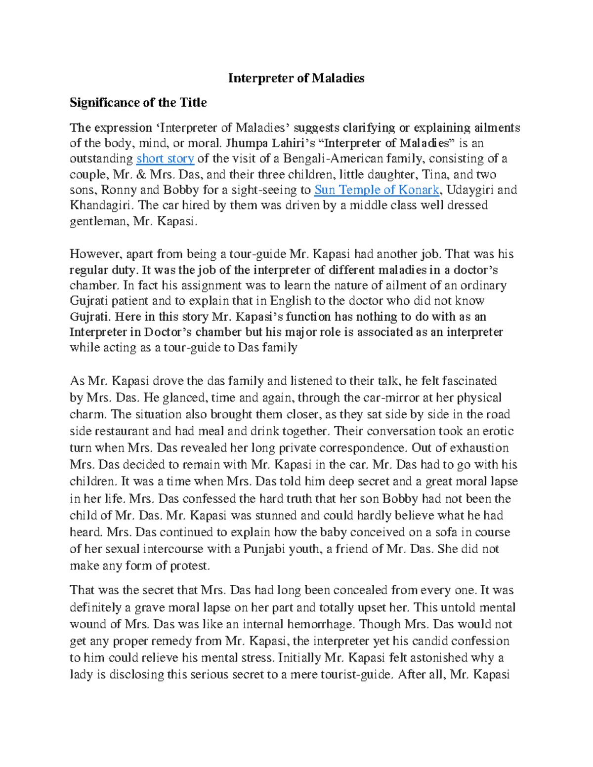 Interpreter of Maladies1 Interpreter of Maladies Significance of the