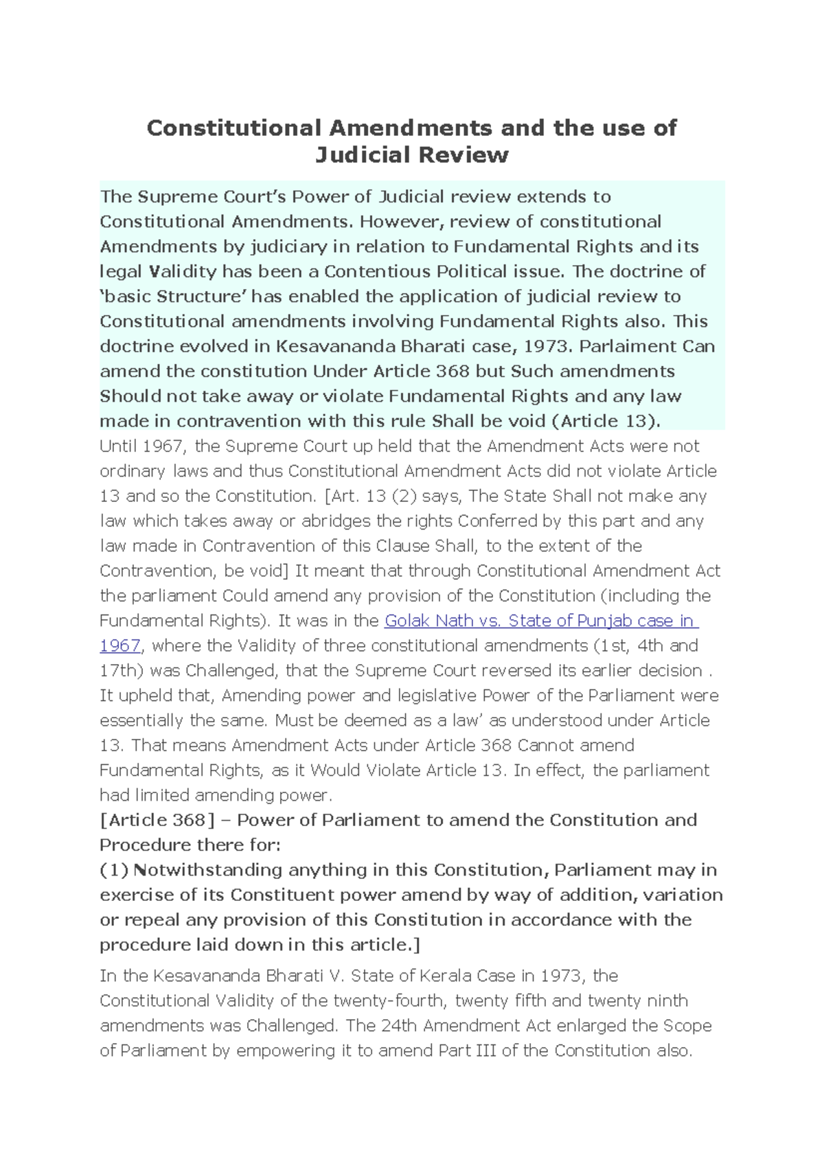 Recent exam note - Constitutional amendments - Constitutional ...