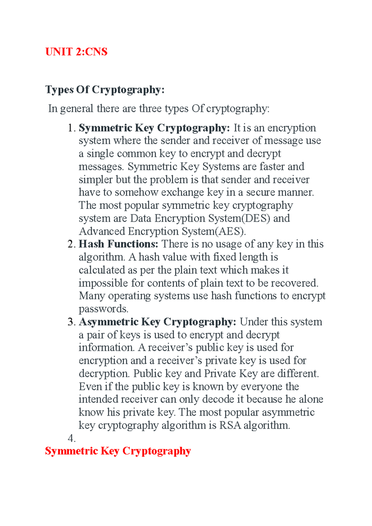 UNIT 2 notes - hhyyuuuuuuu - UNIT 2:CNS Types Of Cryptography: In ...