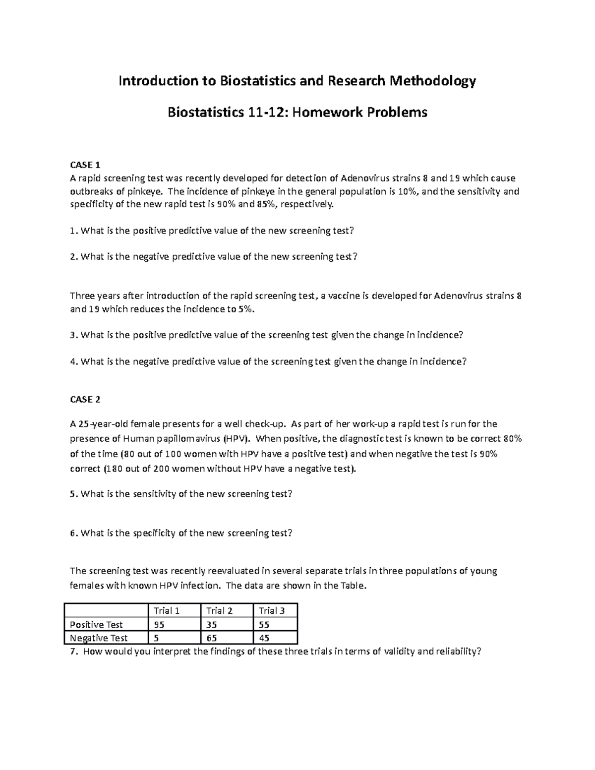 Biostats Homework 11-12 - Introduction to Biostatistics and Research ...