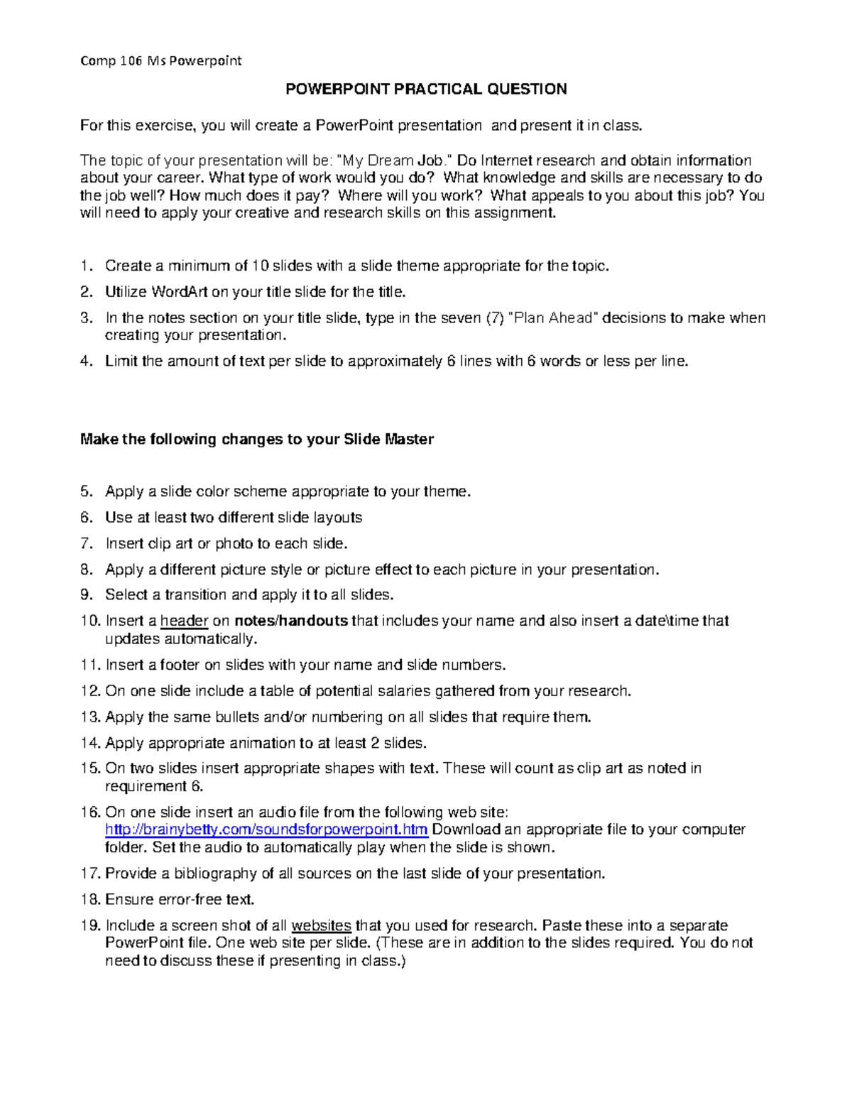 Power Point Practical Question 2 - Comp 106 Ms Powerpoint POWERPOINT ...