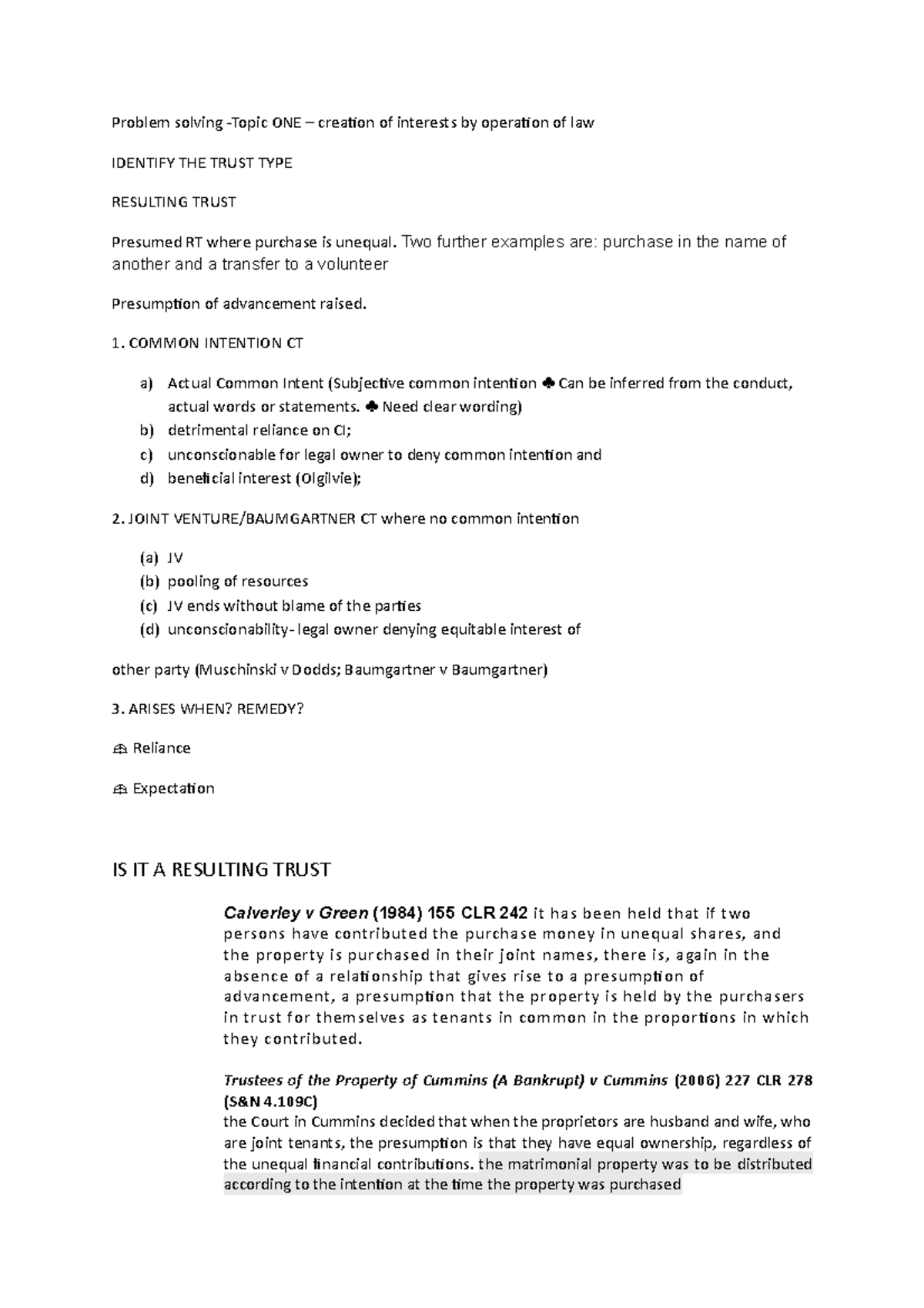 Creation and Types of Resulting Trusts in Law - Studocu