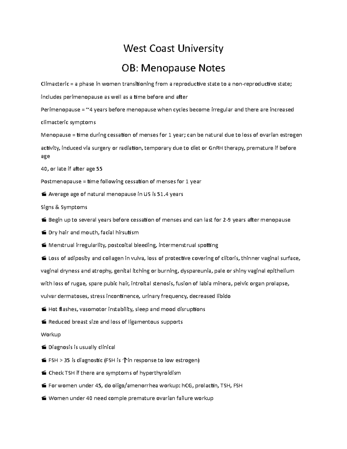 Menopause notes( assessment, nursing interventions, treatments