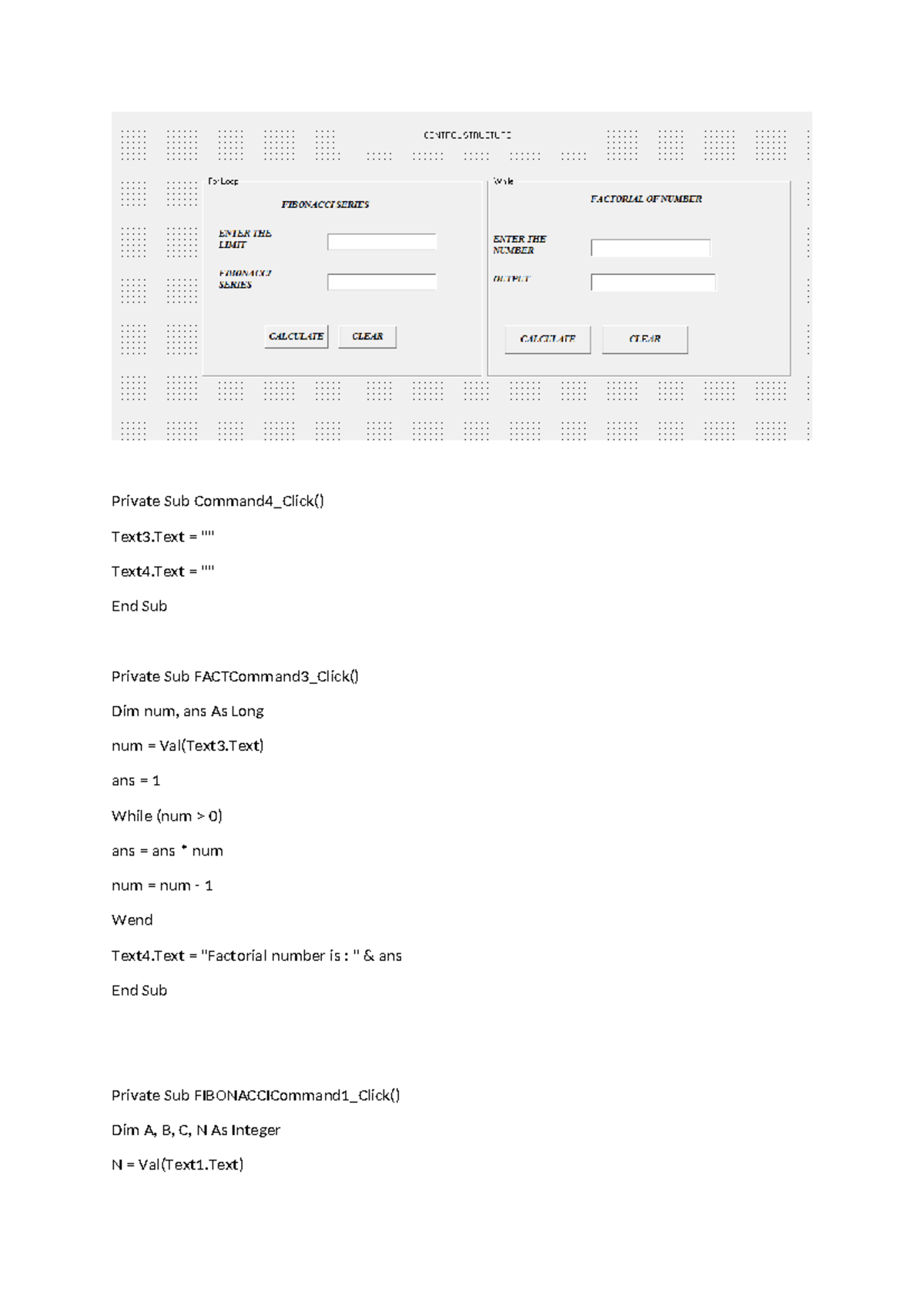 Control Structure programme - visual basic - Private Sub Command4_Click ...
