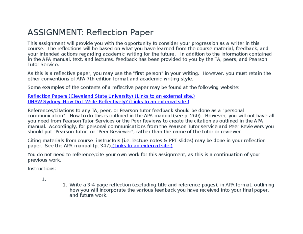 semester reflection assignment