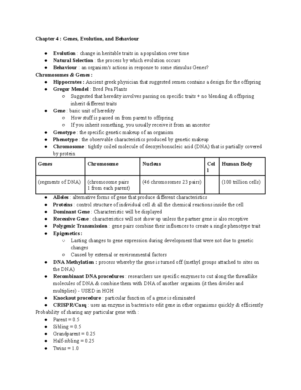 Chapter 4 Genes, Evolution, and Behaviour - Chapter 4 : Genes ...