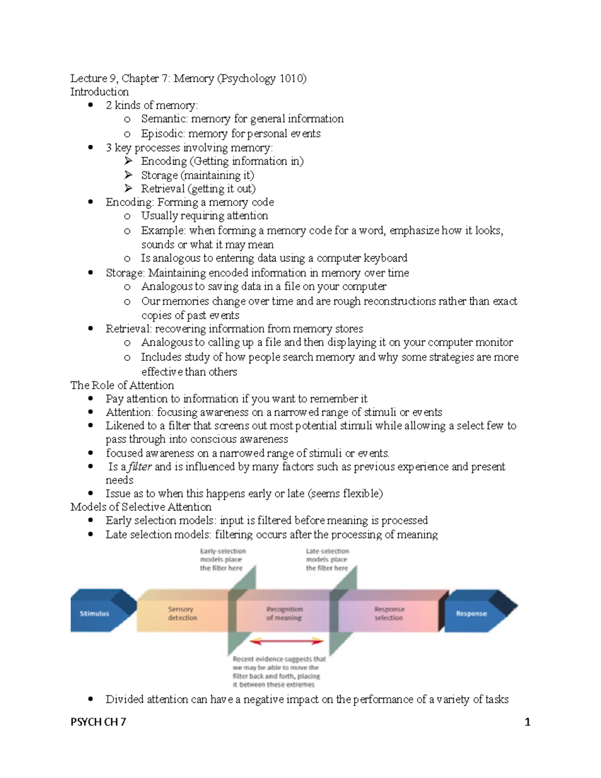 Lecture 9 Ch 7 - Lecture 9, Chapter 7: Memory (Psychology 1010 ...