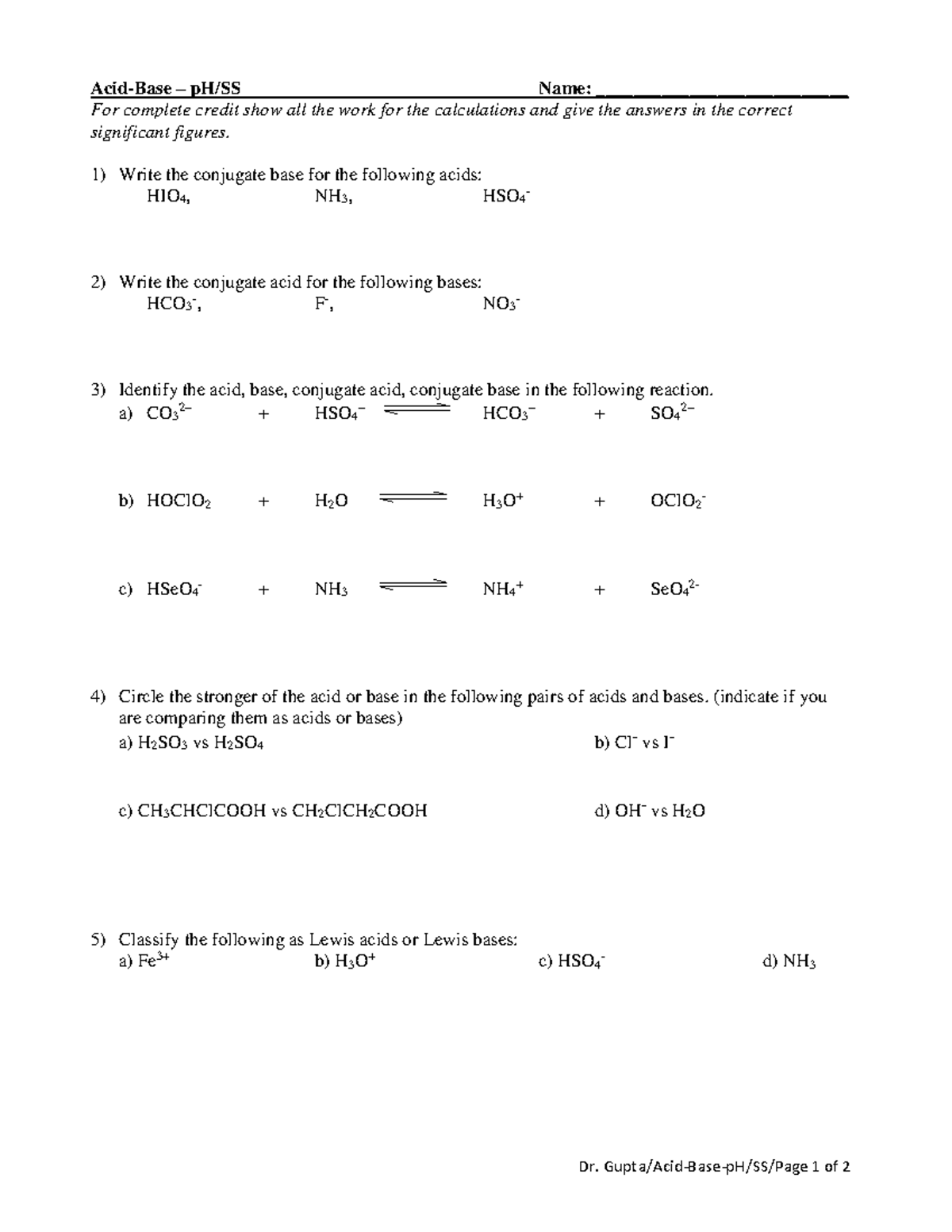 SS15-01Acid Basep HSS - How to practice Chemical Equilibria - Dr. Gupta ...