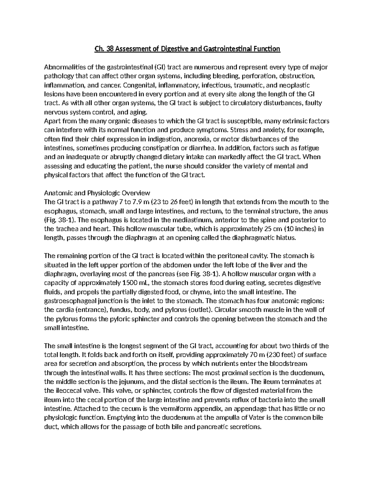 Ch 38 - medsurg - Ch. 38 Assessment of Digestive and Gastrointestinal ...