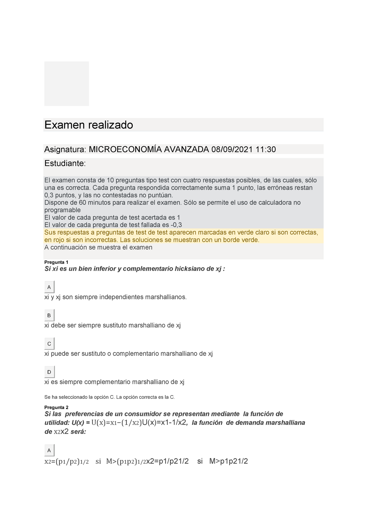 Examen Septiembre Microeconomia Avanzada UNED - Aula Virtual De Examen ...