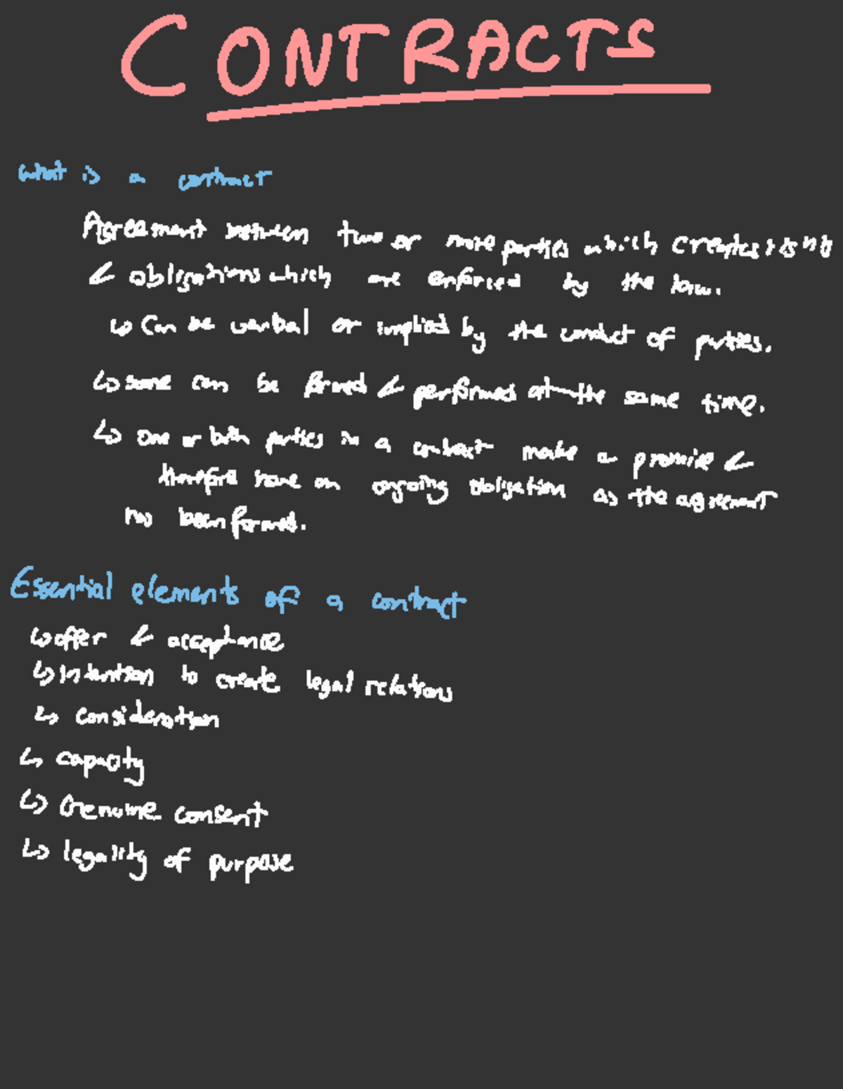 Contracts - Lecture Notes - CONTRACTS What is a contract Agreement ...