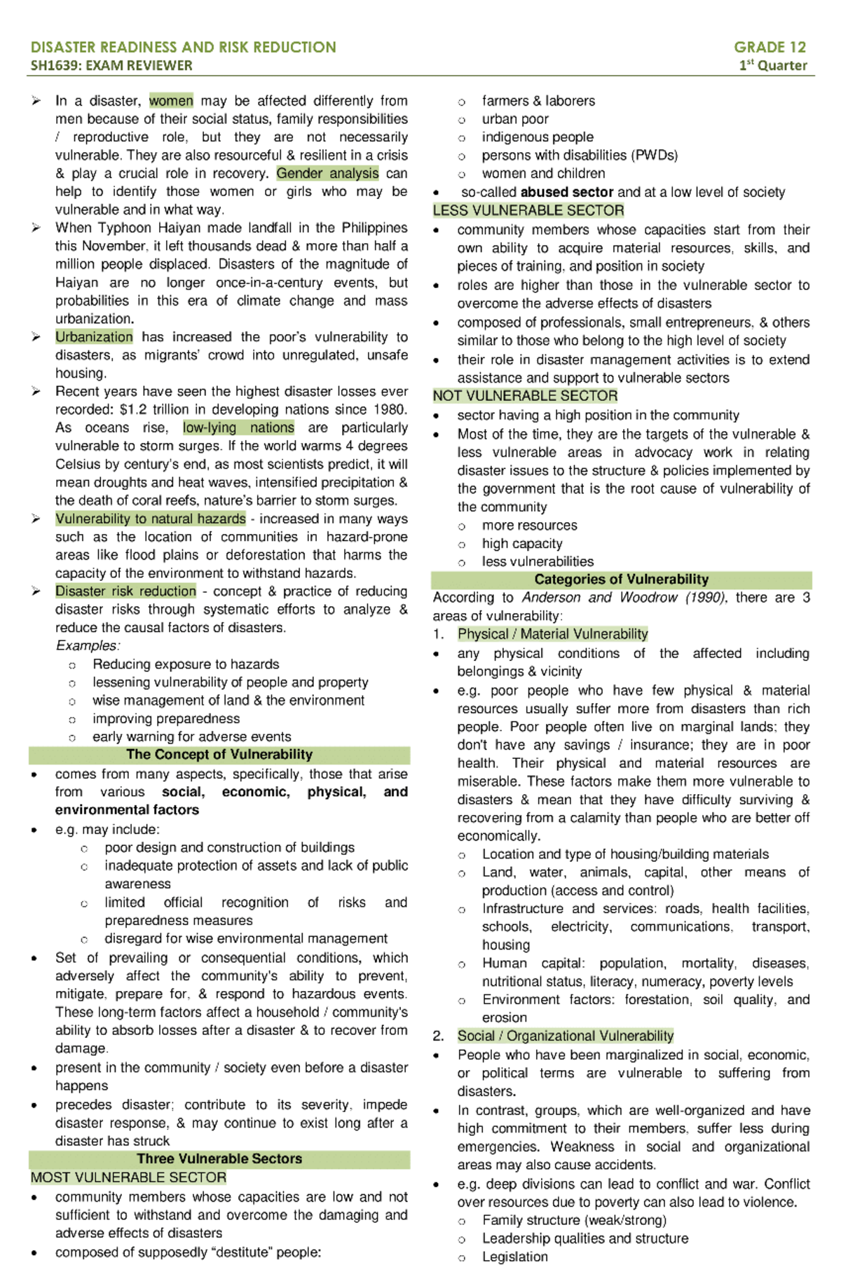 Exposure And Vulnerability Disaster Readiness And Risk Reduction