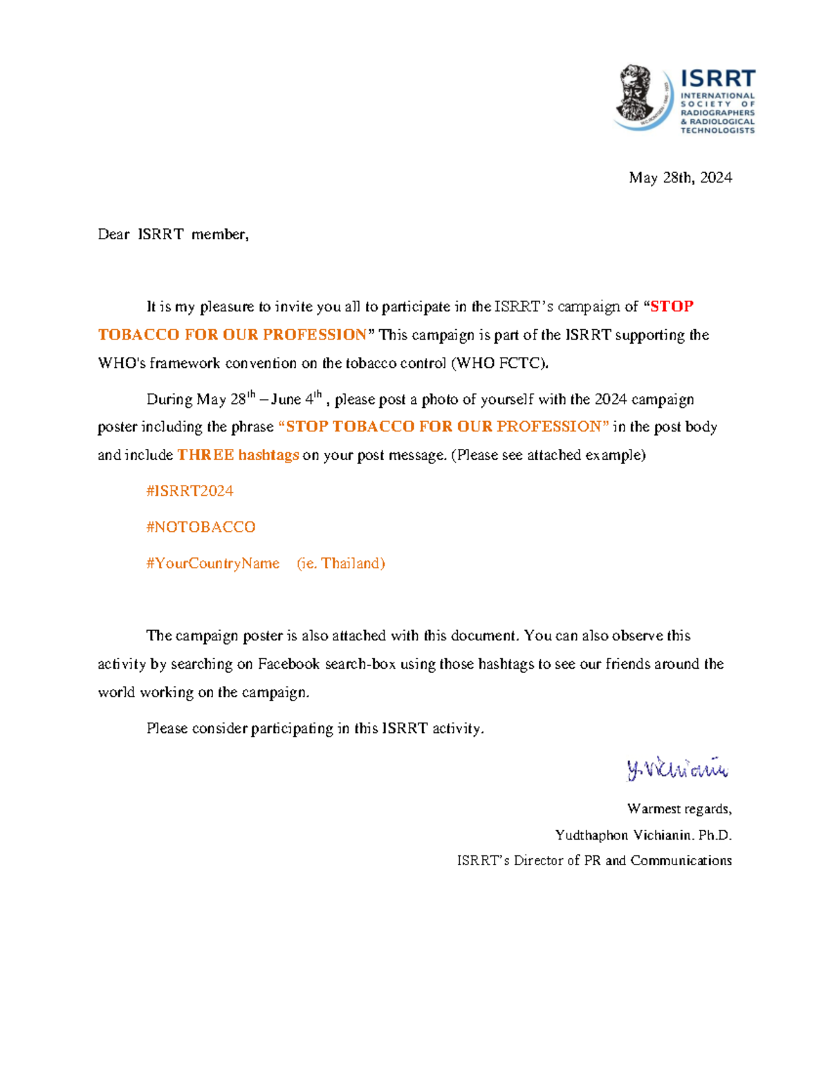 240528 Isrrt Whofctc activitiy 2024 - May 2 8 th, 202 4 Dear ISRRT ...