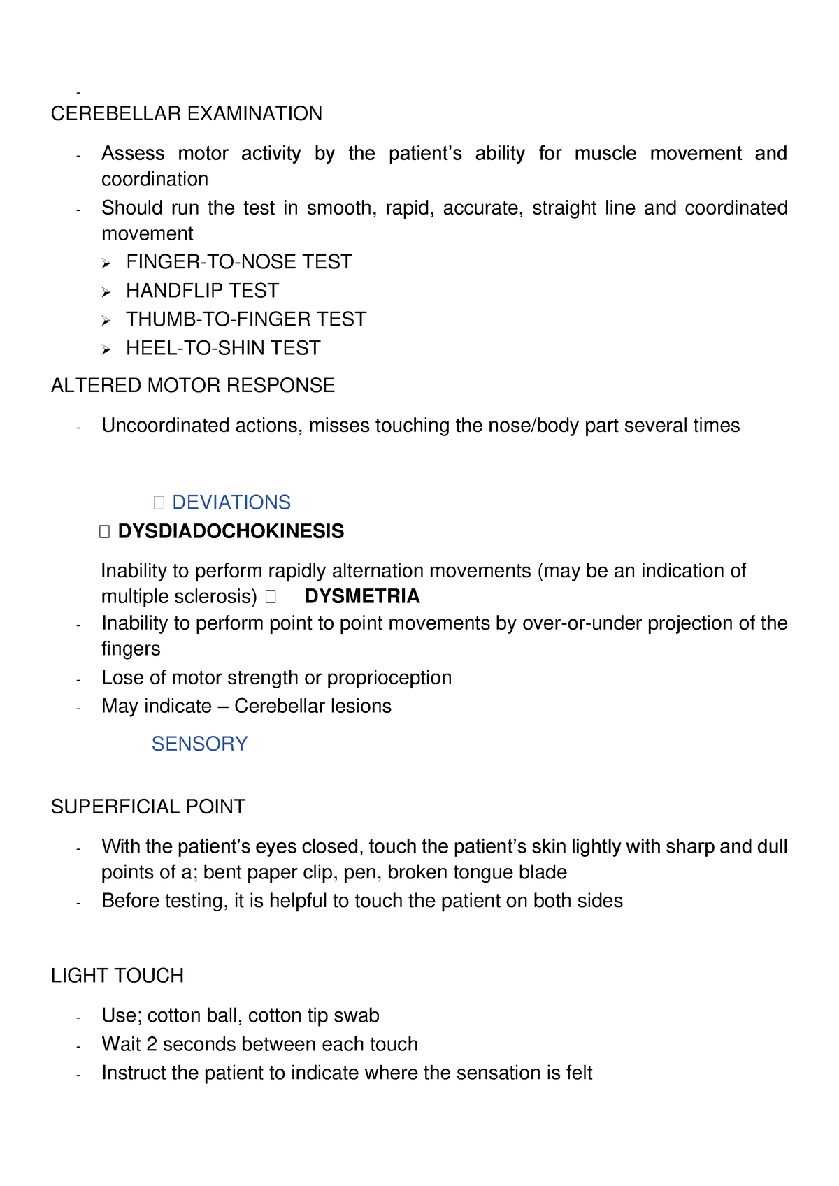 Cerebellar- Examination - CEREBELLAR EXAMINATION - Assess motor ...