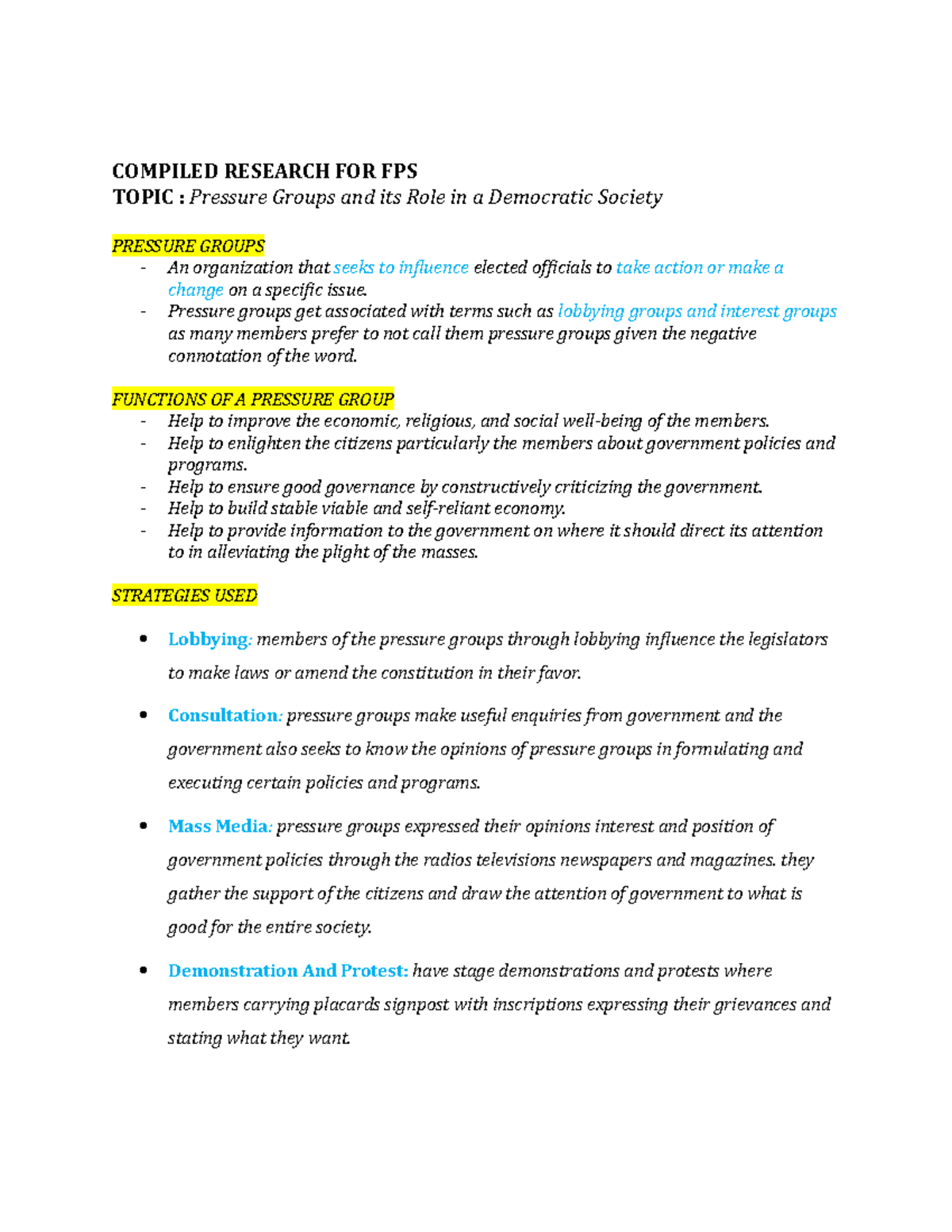 Compiled Research FOR FPS - COMPILED RESEARCH FOR FPS TOPIC : Pressure ...