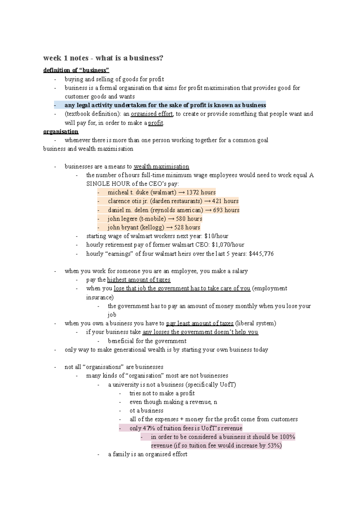 MGTA01 notes - week 1 notes - what is a business? definition of ...