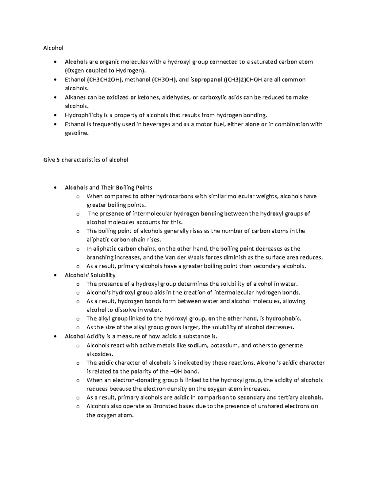 Alcohol - Answer on Org chem module 3.2 act 1 - Alcohol Alcohols are ...