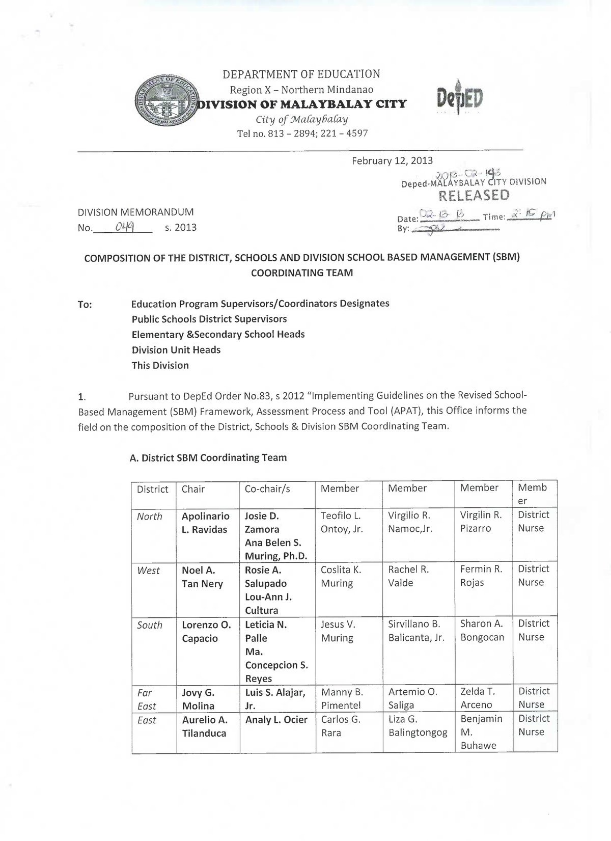 Memorandum 13-14 To All Teaching Forces - Bachelor Of Secondary ...