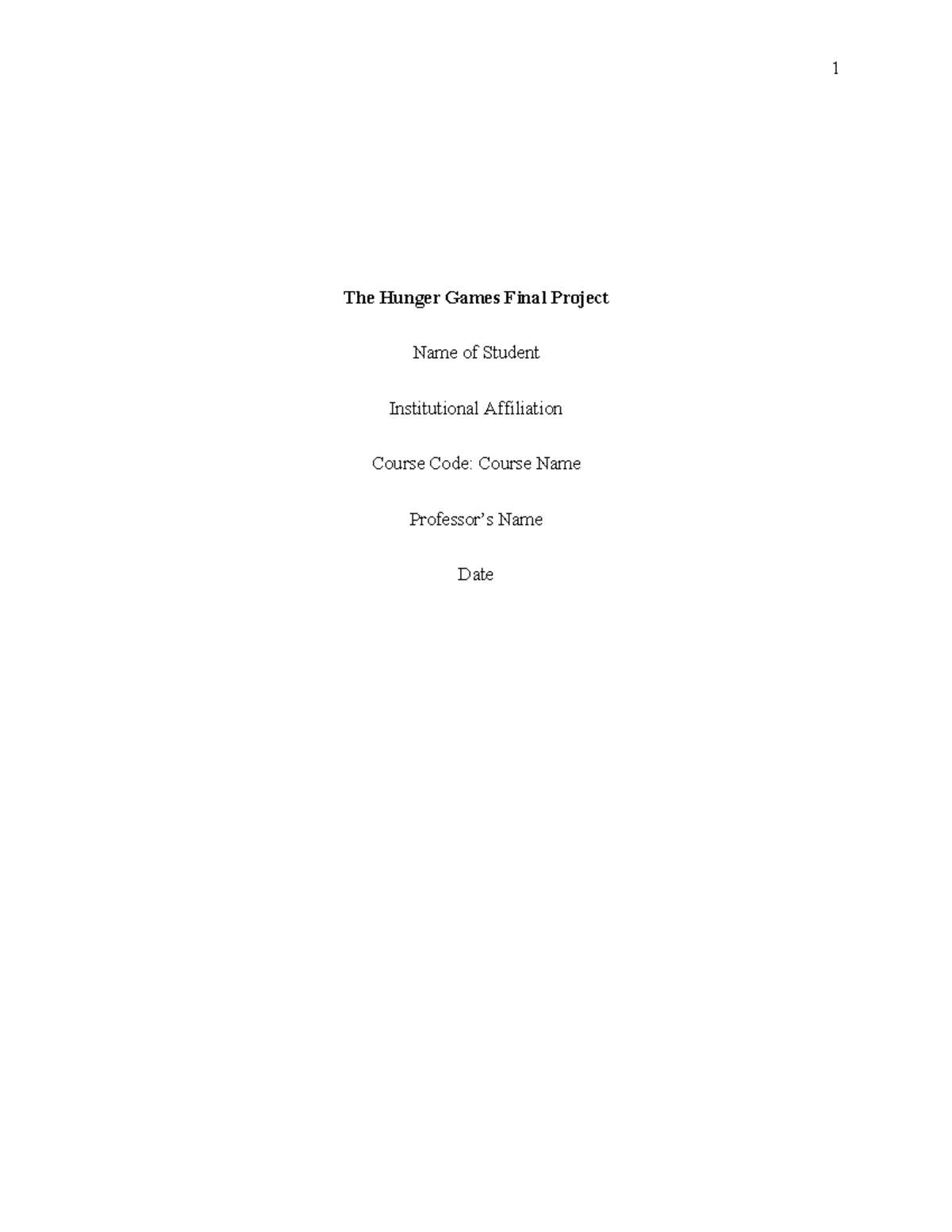 Hunger Games - nice one - The Hunger Games Final Project Name of ...