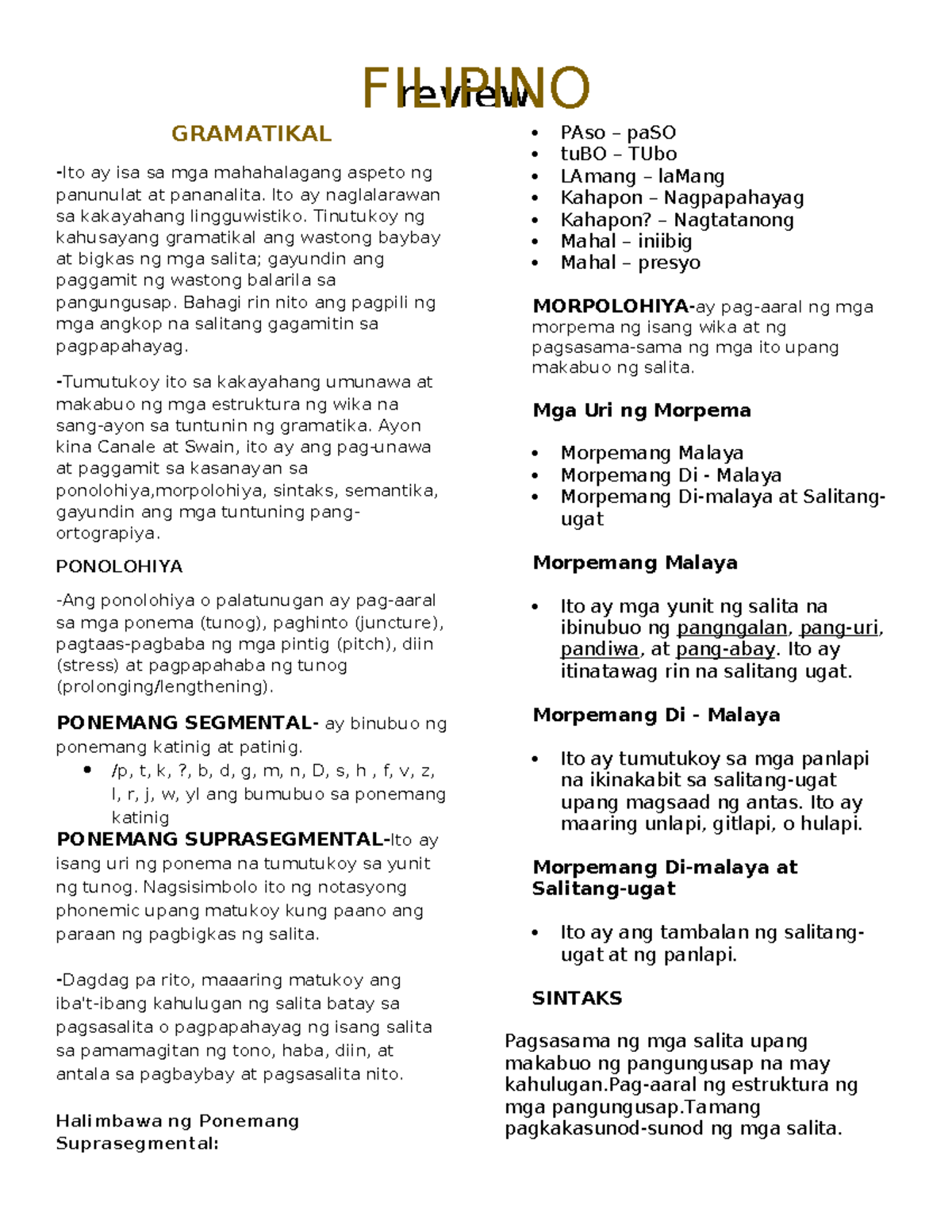 FIL- Complete-REV - GRAMATIKAL Ito ay isa sa mga mahahalagang aspeto ng ...