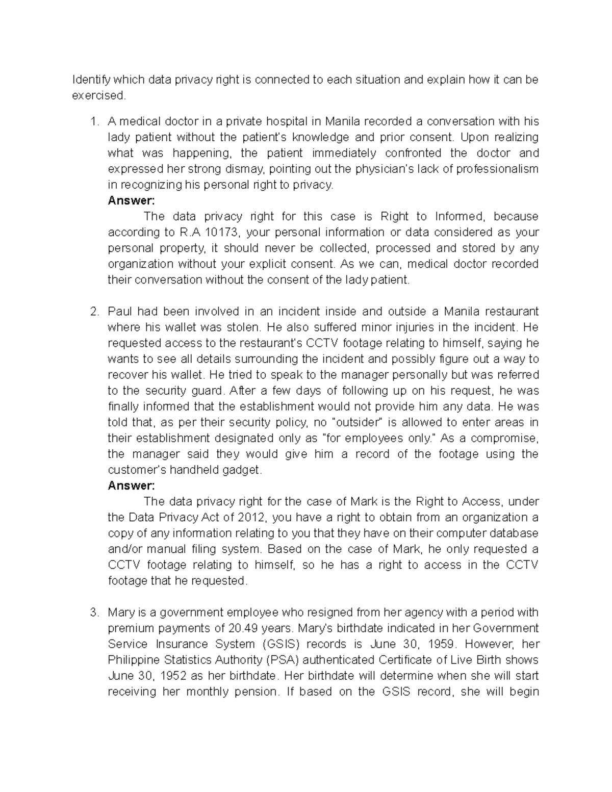 13Activity1 Data Privacy Identify which data privacy right is