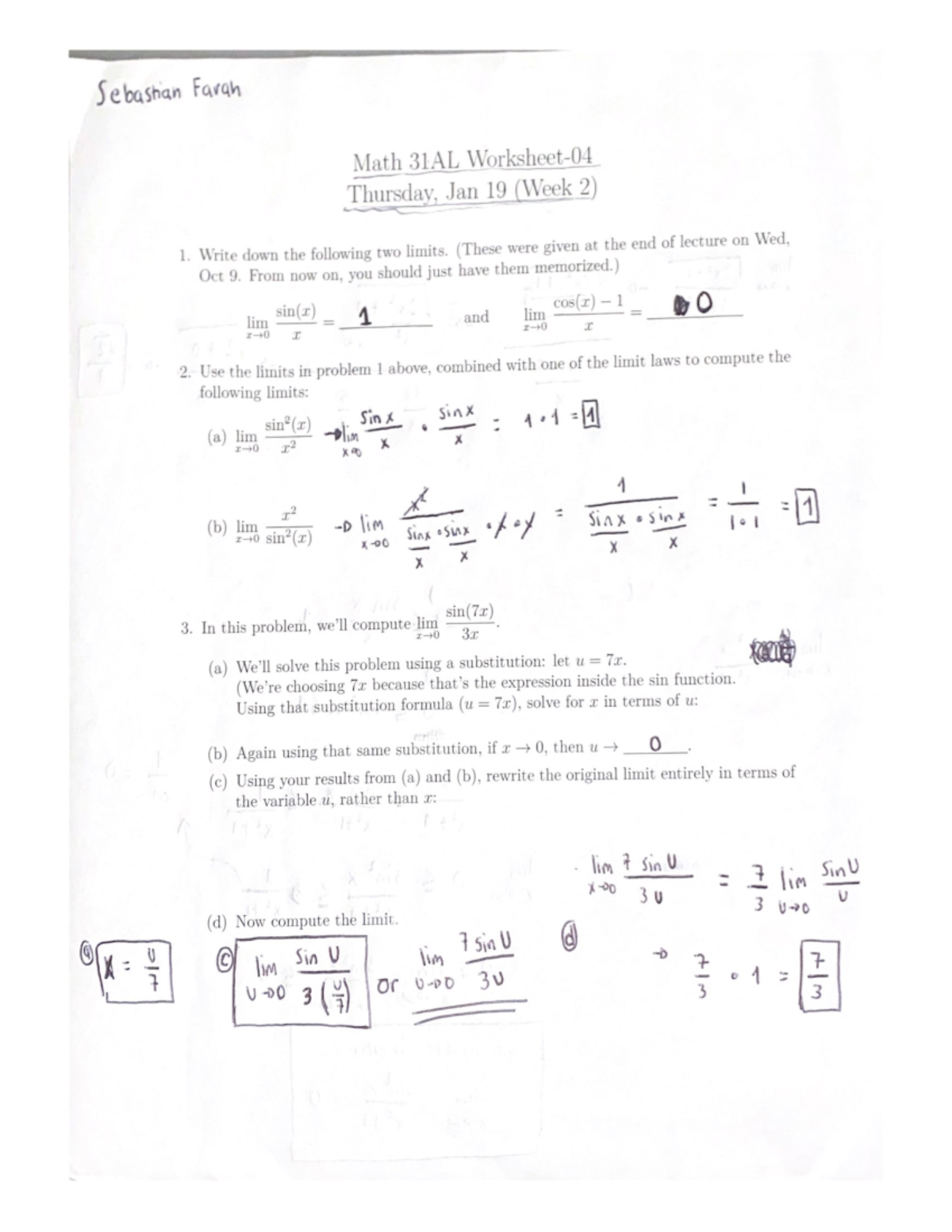 Worksheet 4 - Sebastian Farah Math 31AL Thursday, Jan 19 (Week 2) 1 ...