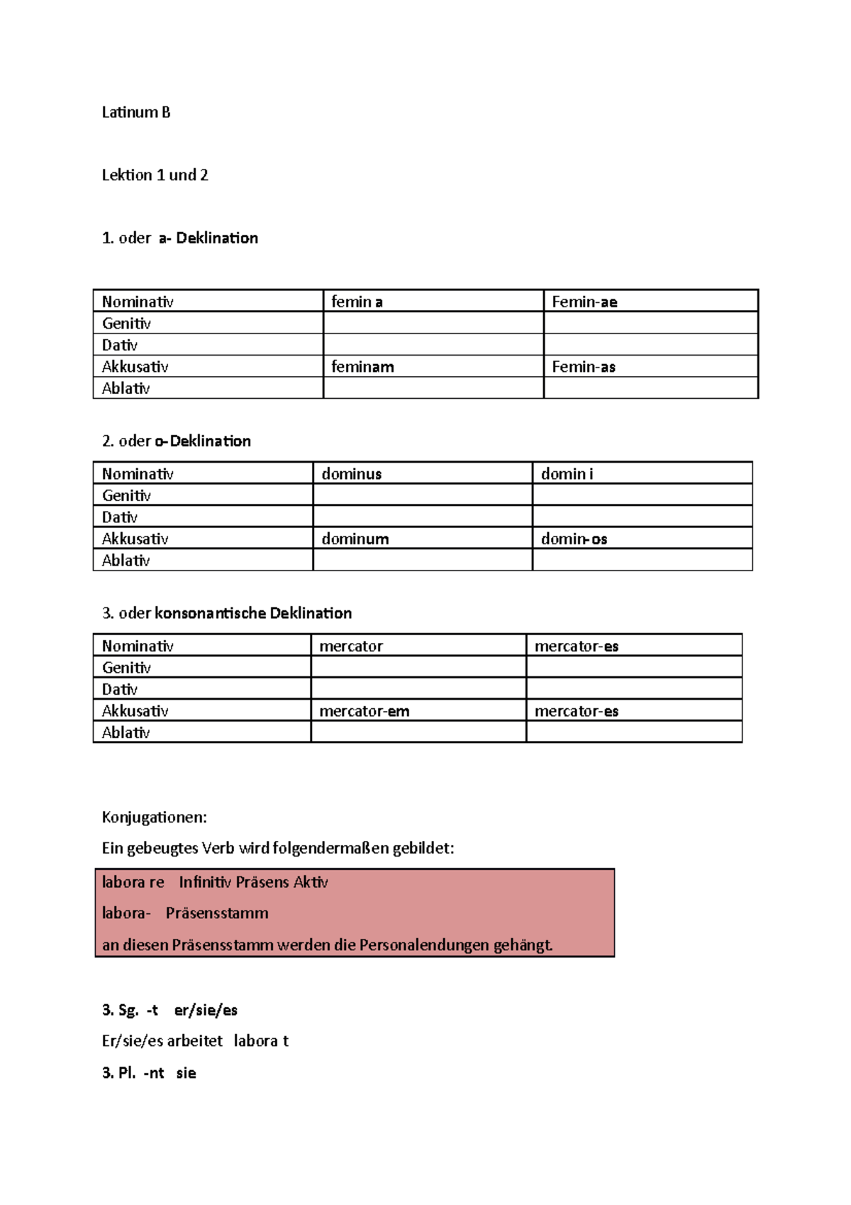 Lateinische Grammatik Lektion 1 Und 2 - Latinum B Lektion 1 Und 2 Oder ...