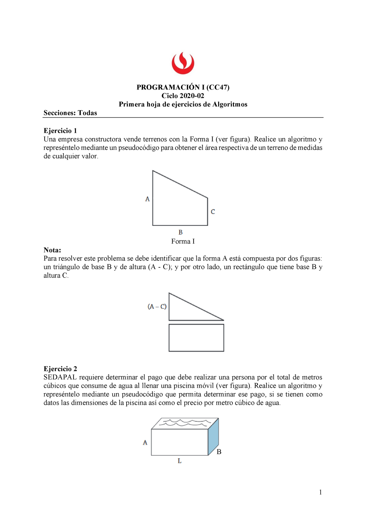 Hoja 01 De Ejercicios De Algoritmos - PROGRAMACIÓN I (CC47) Ciclo 2020 ...