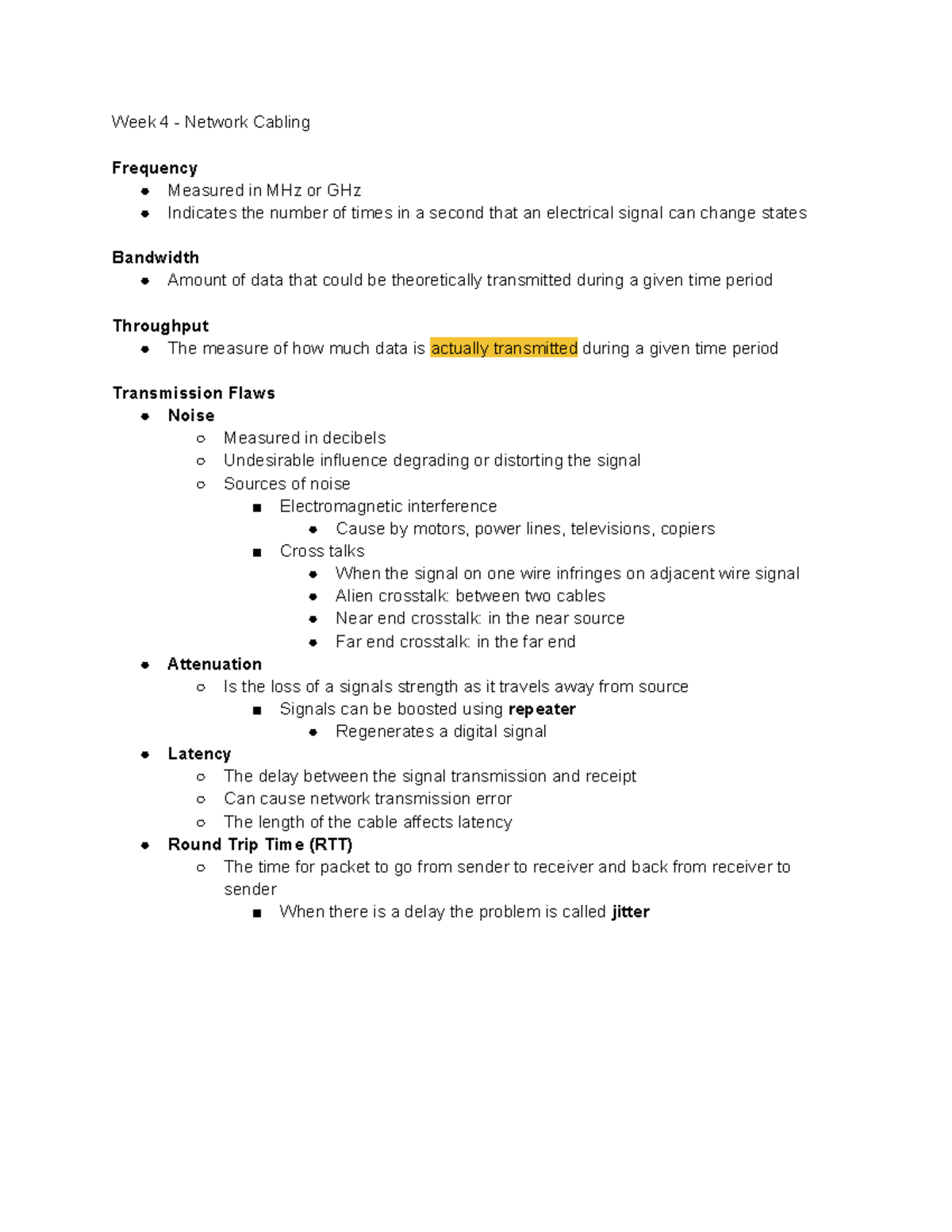 ITM 301 - Lecture 4 - Week 4 - Network Cabling Frequency Measured in ...