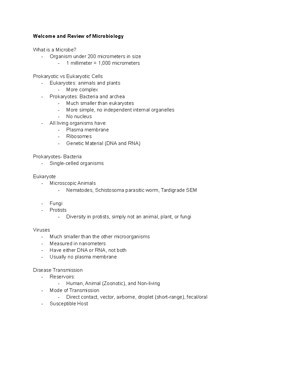 PLPA Week 1 - Lecutre NOtes - Welcome and Review of Microbiology What ...