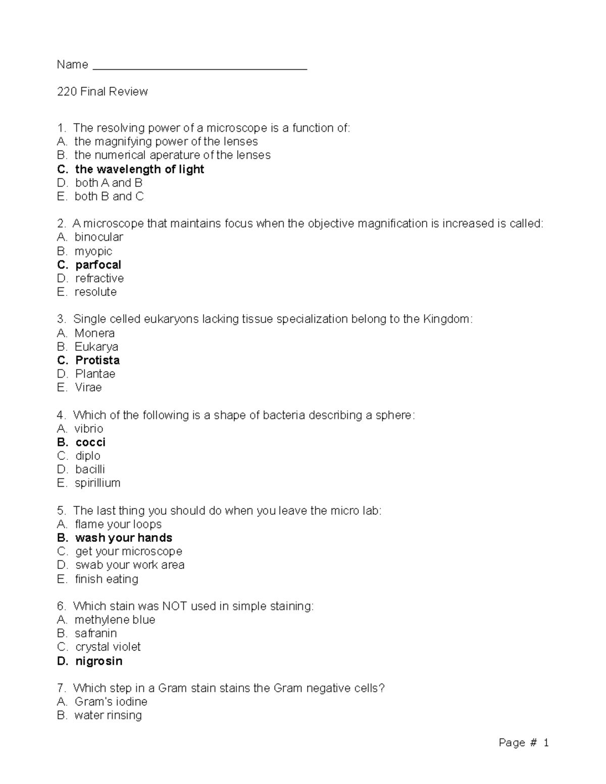 Bio 220 Final Review KEY - BIOL 219 - Widener - Studocu