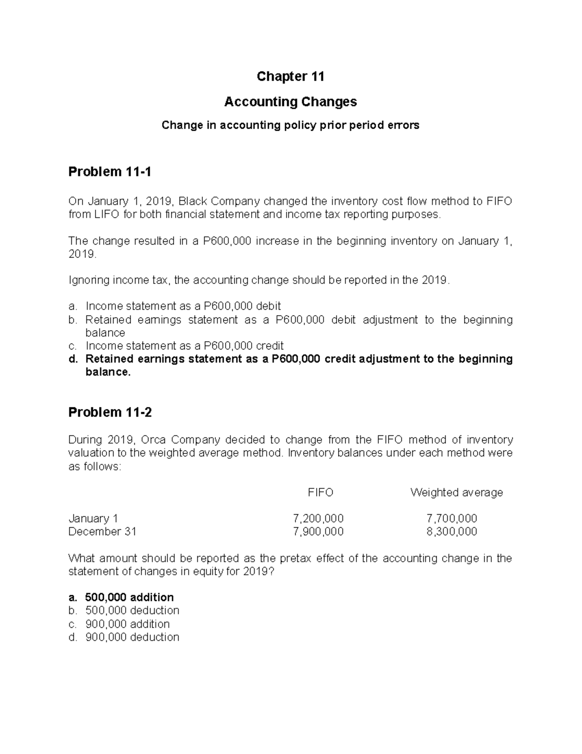 Accounting policy, estimate - Chapter 11 Accounting Changes Change in ...
