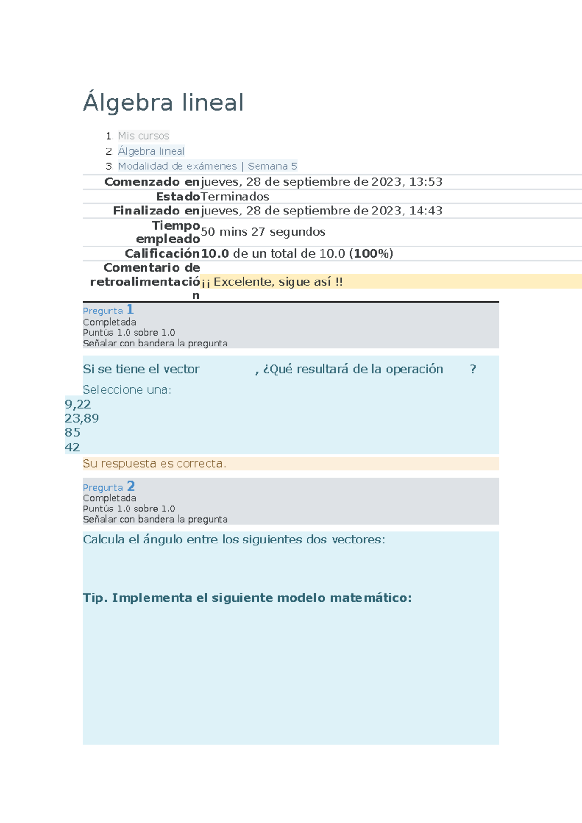 Examen Algebra Lineal Semana 5 - Álgebra Lineal 1. Mis Cursos 2 ...