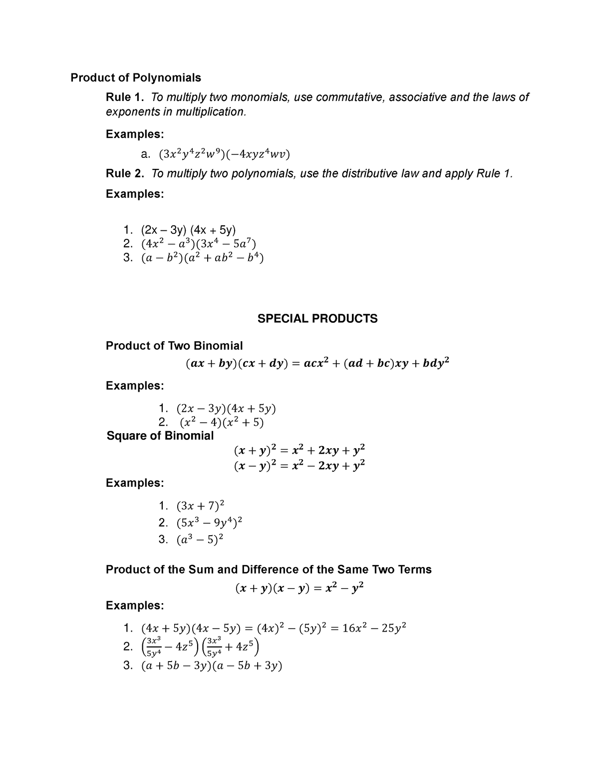 Product of Polynomials New - Product of Polynomials Rule 1. To multiply ...