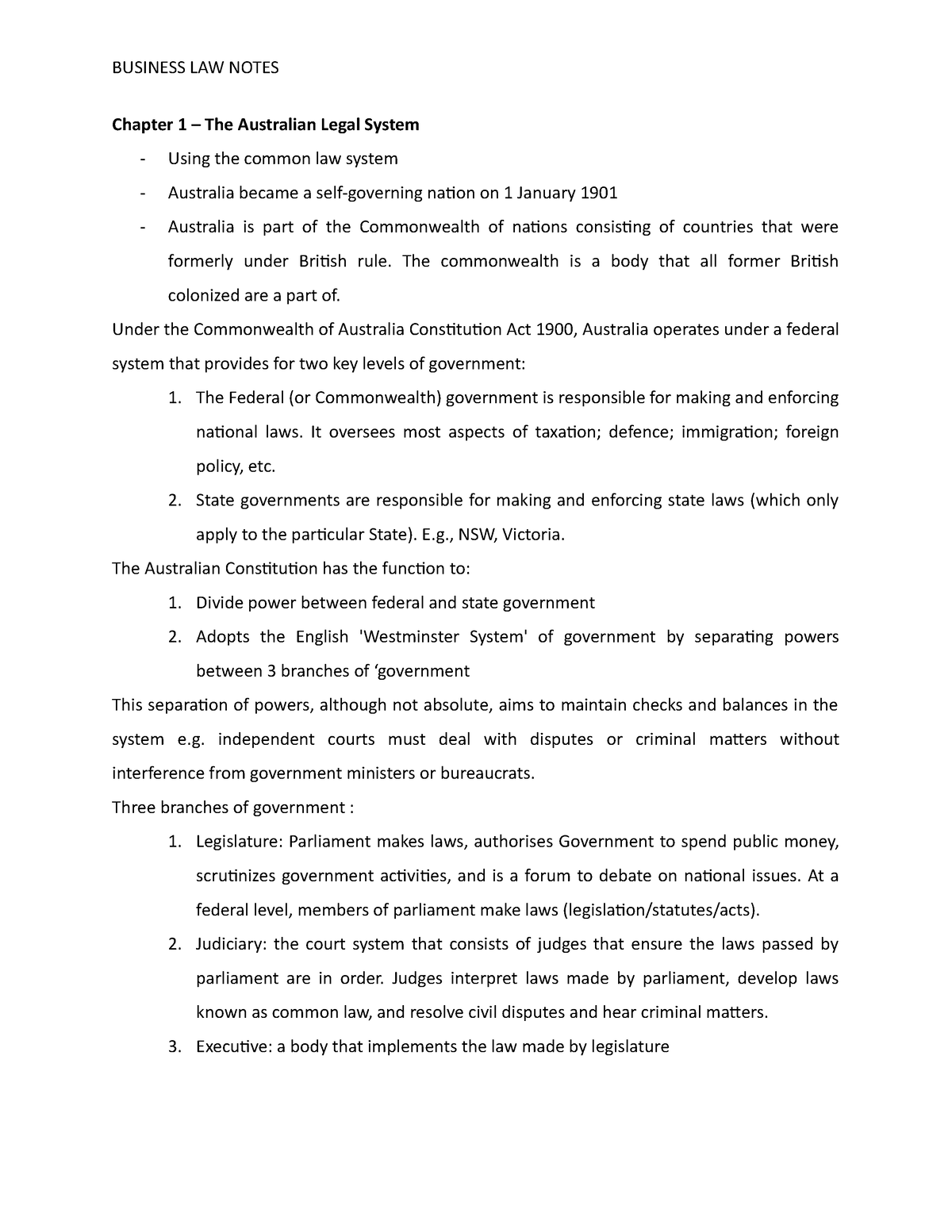 bl-notes-2-tute-chapter-1-the-australian-legal-system-using-the-common-law-system