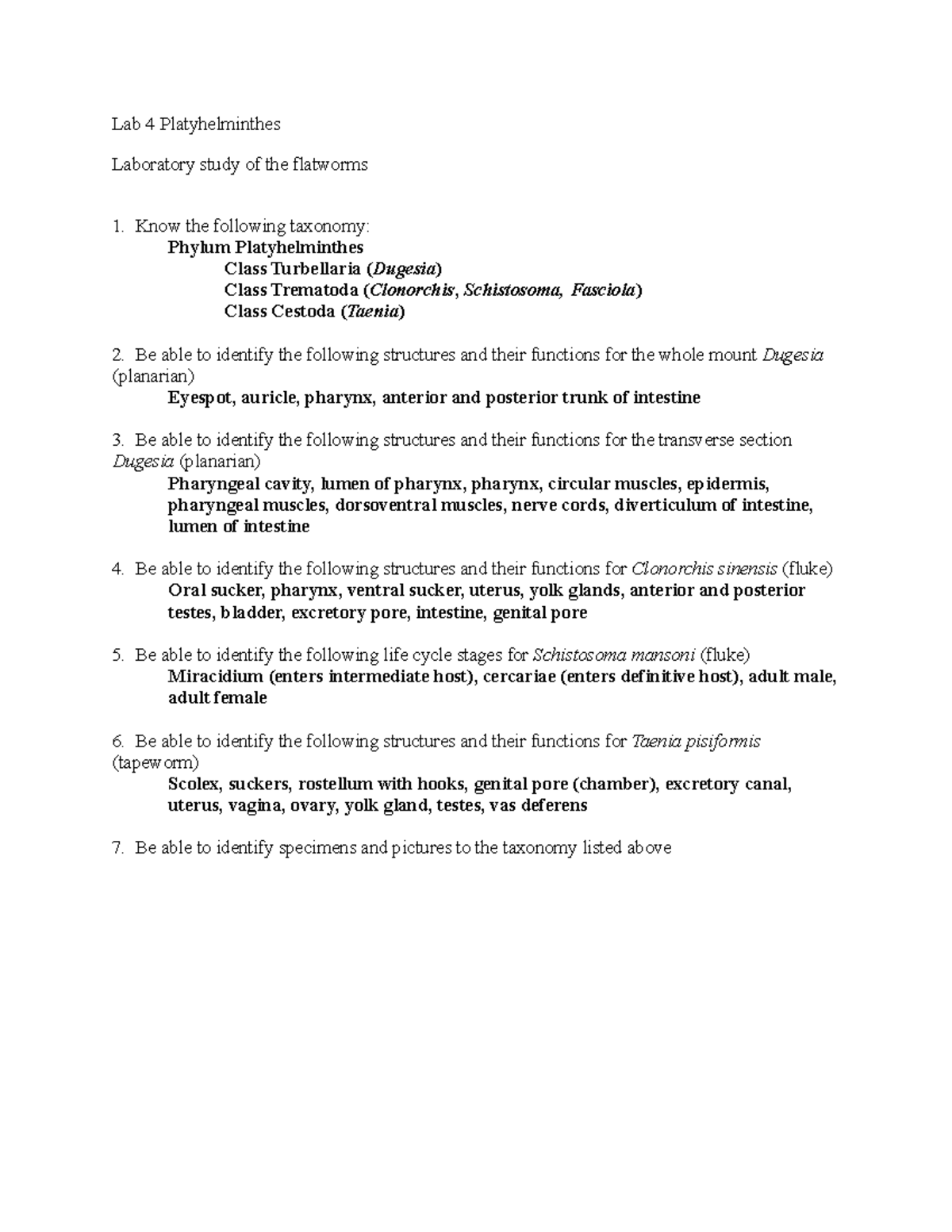 4 Platyhelminthes - Notes in Zoology - Lab 4 Platyhelminthes Laboratory ...