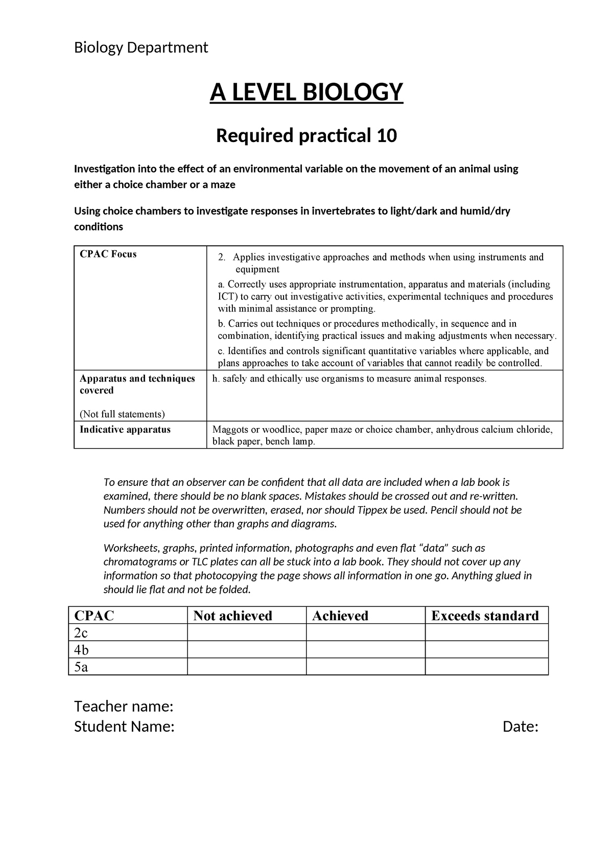 Required Practical 10 A LEVEL BIOLOGY Required Practical 10