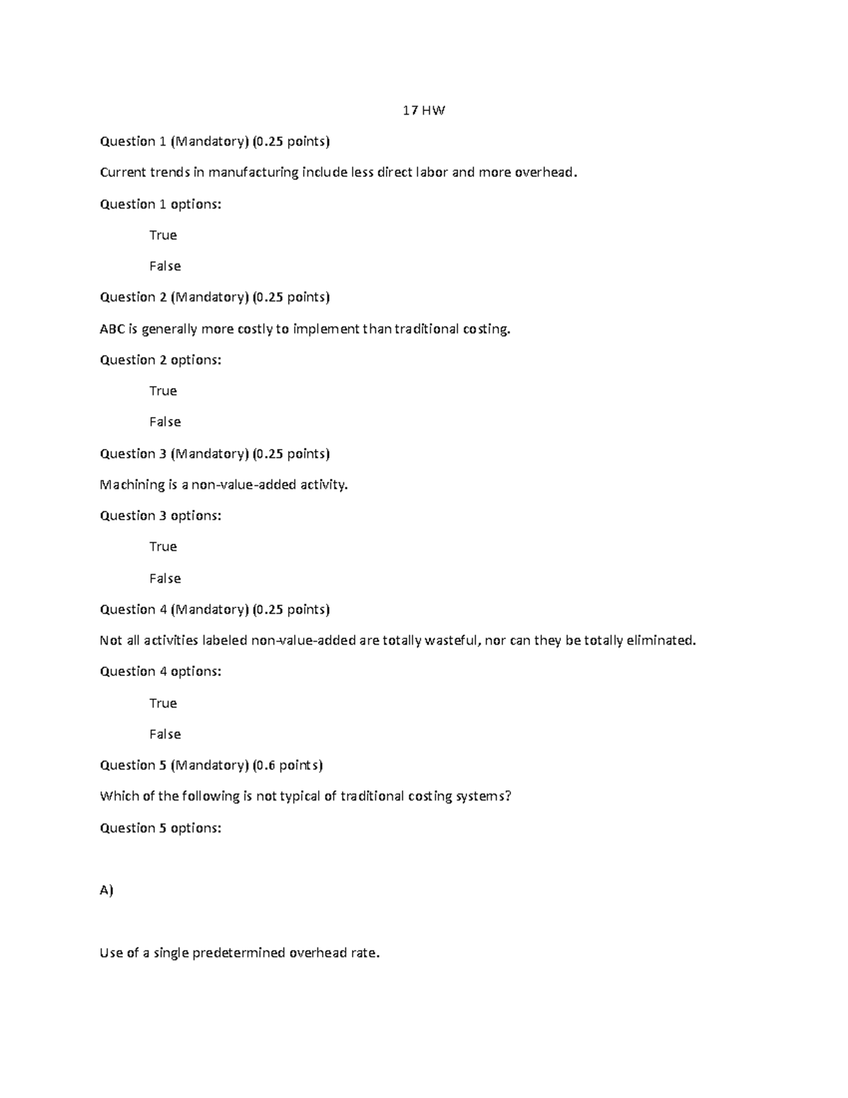 17 18 20 HW task 17 HW Question 1 (Mandatory) (0 points) Current